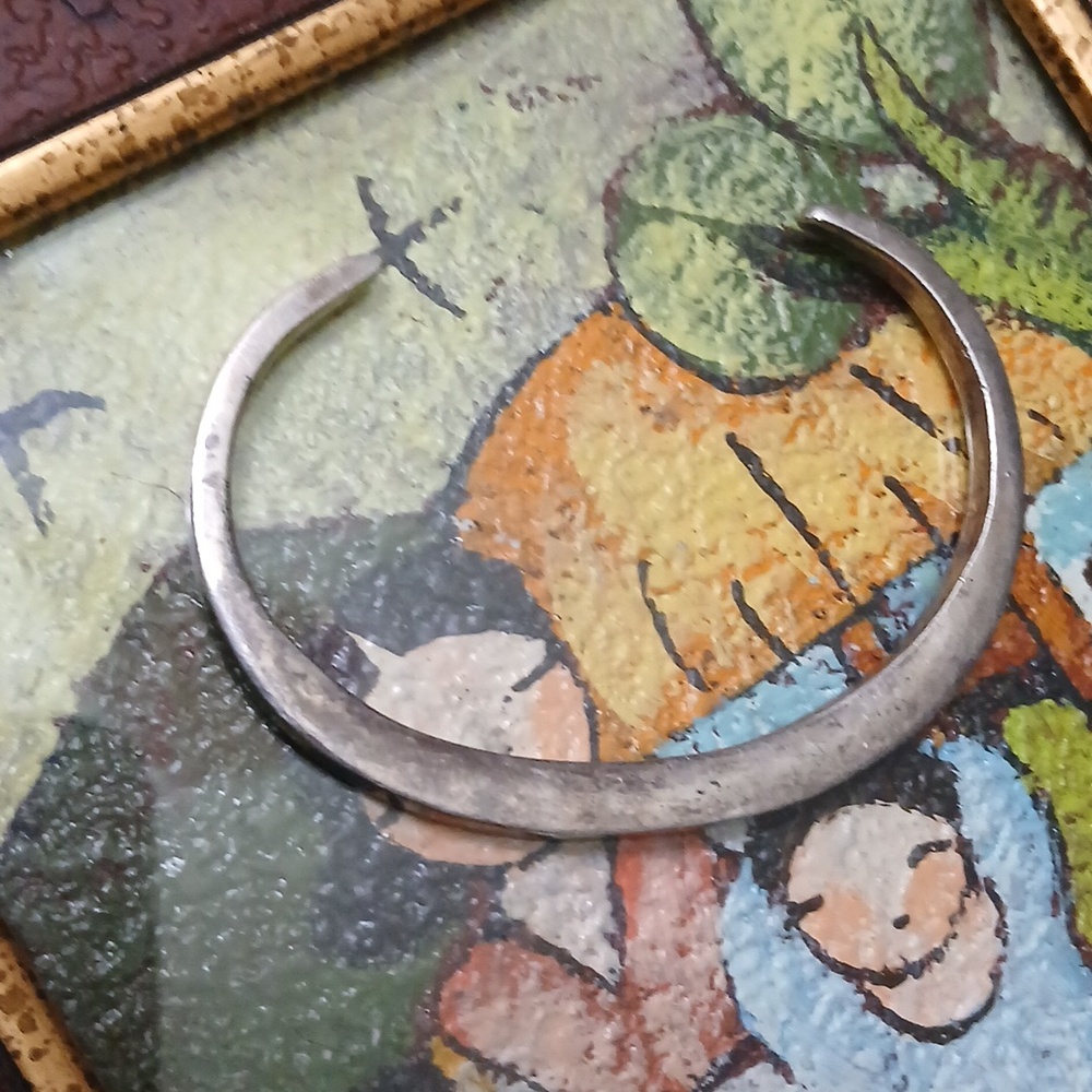 Turquoise Inlay Sterling Cuff Native American Handmade Vintage Small - Picture 12 of 12